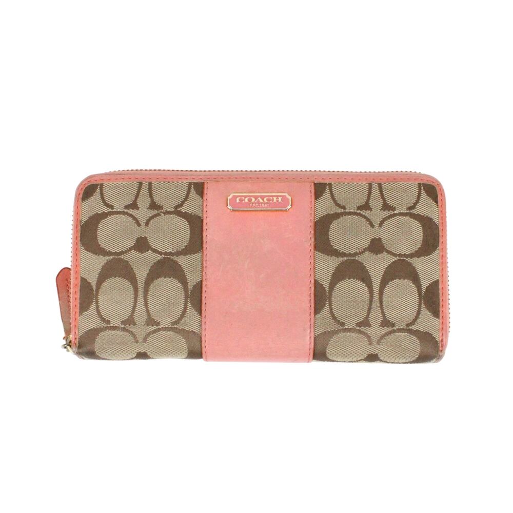 Coach Zippered Wallet - Beige/Pink/Brown - Multiple Compartments